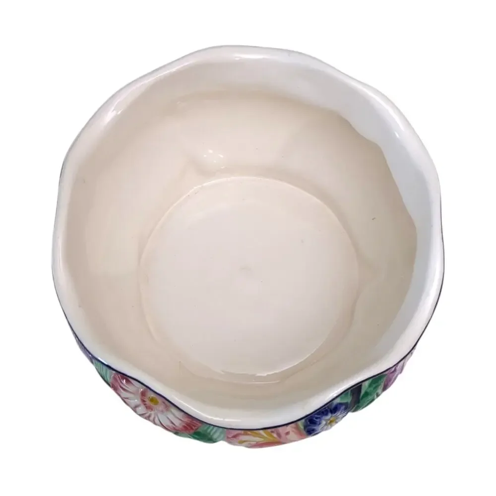 VTG Fitz & Floyd 1994 Hand-Painted Majolica Raised Ceramic FLORAL BOWL~PLANTER